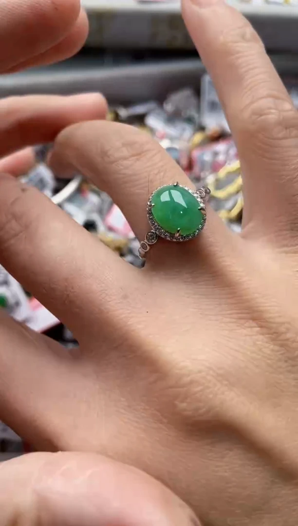 翡翠戒指银S925镶嵌6666---3