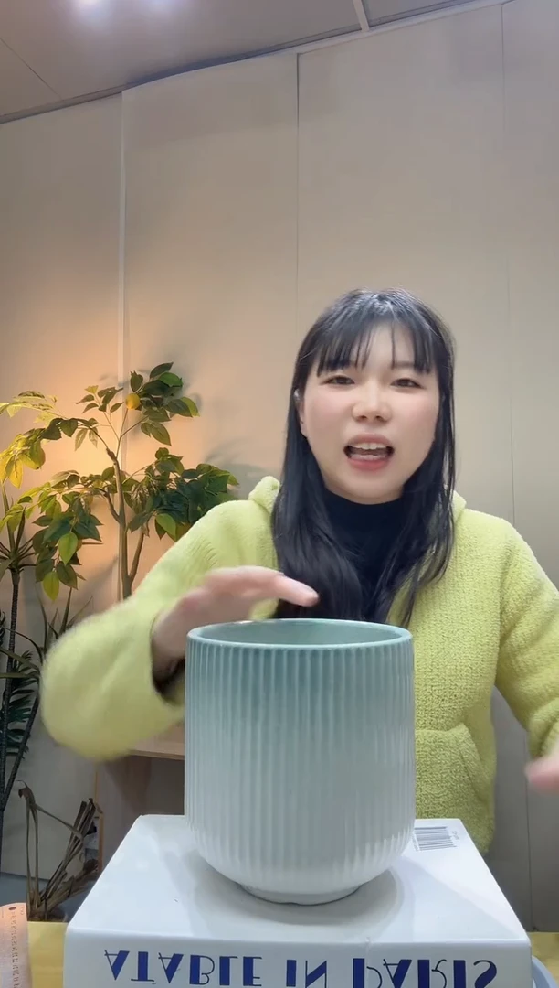 陶瓷花盆 渐变绿罗马柱口径15/高度15