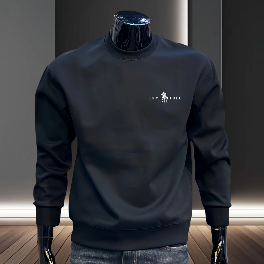 男士秋冬加厚圆领卫衣轻奢时尚潮流百搭男款休闲套头长袖打底上衣