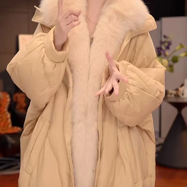 LX-2025新款可拆卸狐狸毛宽松阔版皮草羽绒服大朵绒女保暖