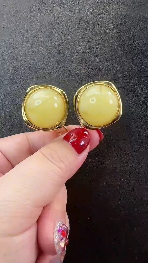 【闪购商品】琥珀耳饰银S925镶嵌耳环