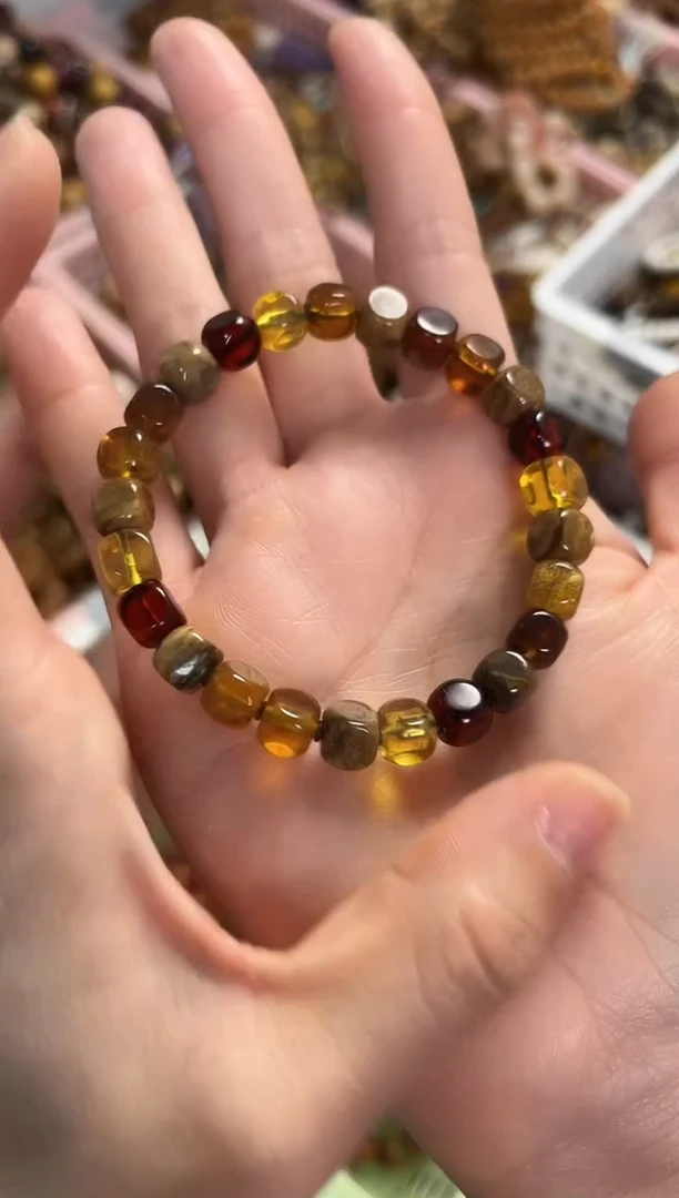 手串琥珀未镶嵌琥珀方糖多宝色手串