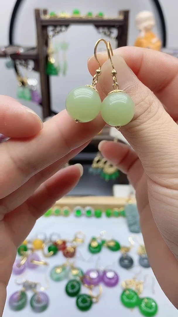 和田玉14K金镶嵌耳饰65