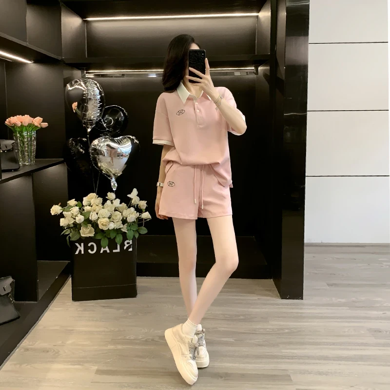 休闲时尚运动套装2025夏季新款设计感撞色POLO领短袖短裤两件套潮