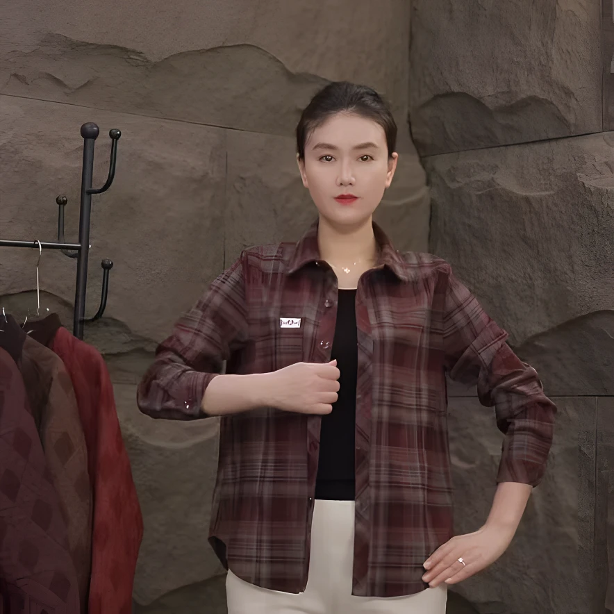 2025秋季新款长袖格子衬衫韩版格纹显瘦女装宽松衬衫