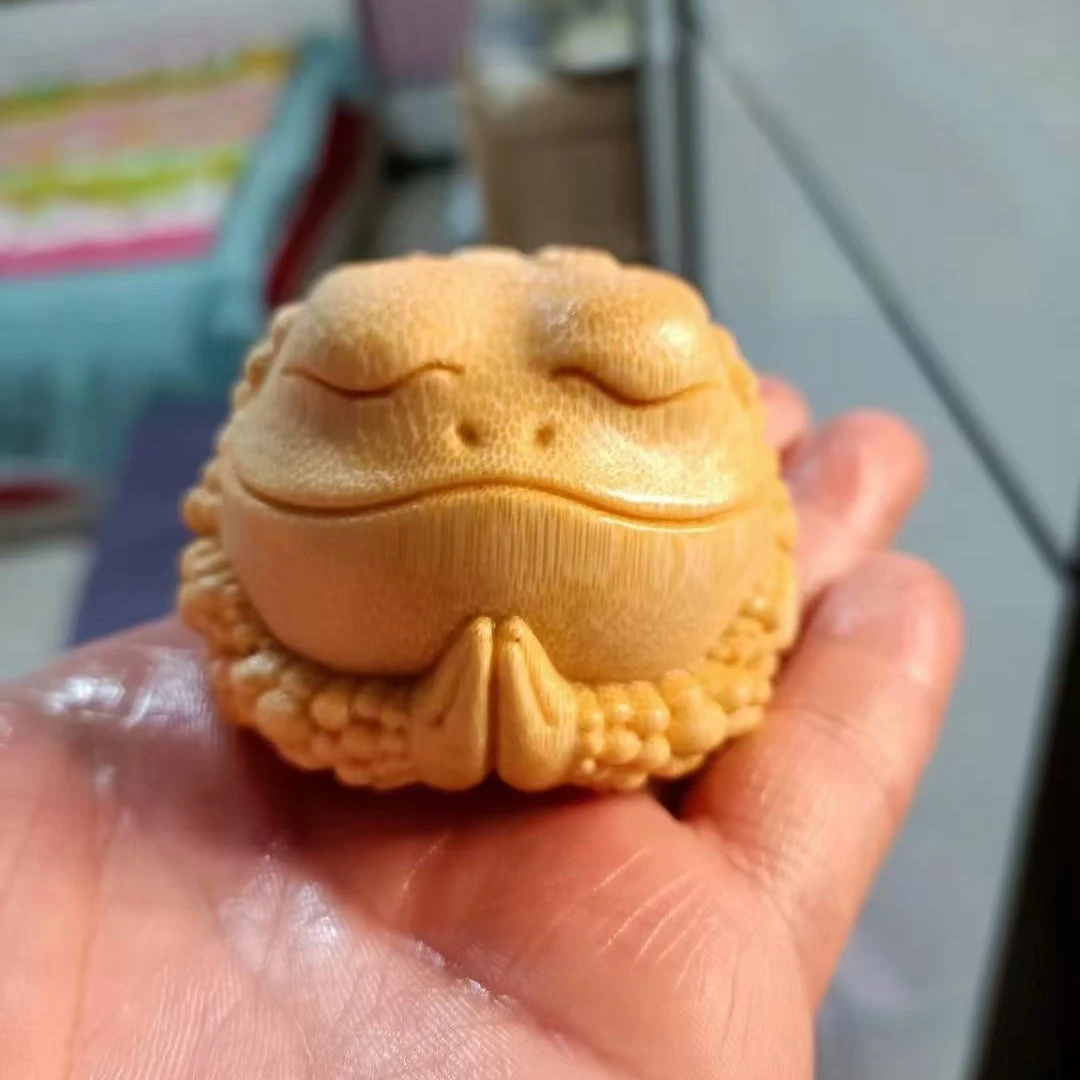 《悟道金蟾》龙血金丝竹雕刻作品高货百财配饰解压圆润手把件实心竹