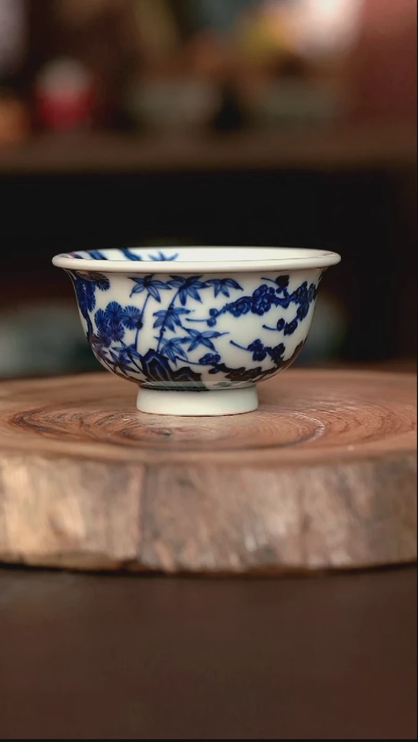 手绘微瑕高温现代瓷  柴窑 有暇 松竹梅大压100C