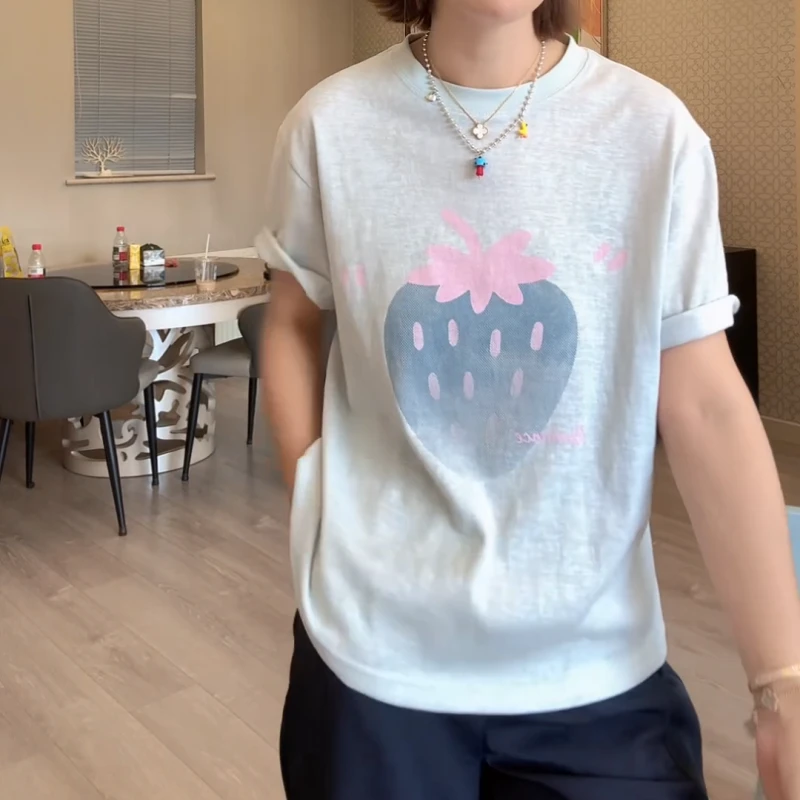 2025夏季新款时尚休闲百搭舒适草莓短袖T恤LK2504656