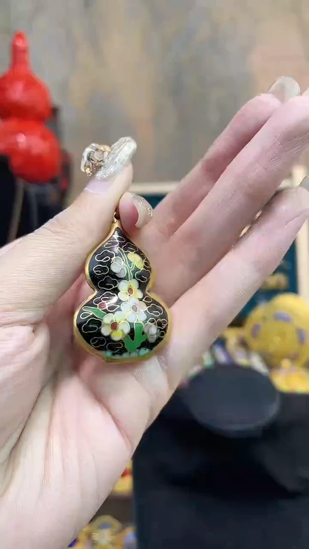 用****4非遗手工景泰蓝葫芦加黑皮绳黑色