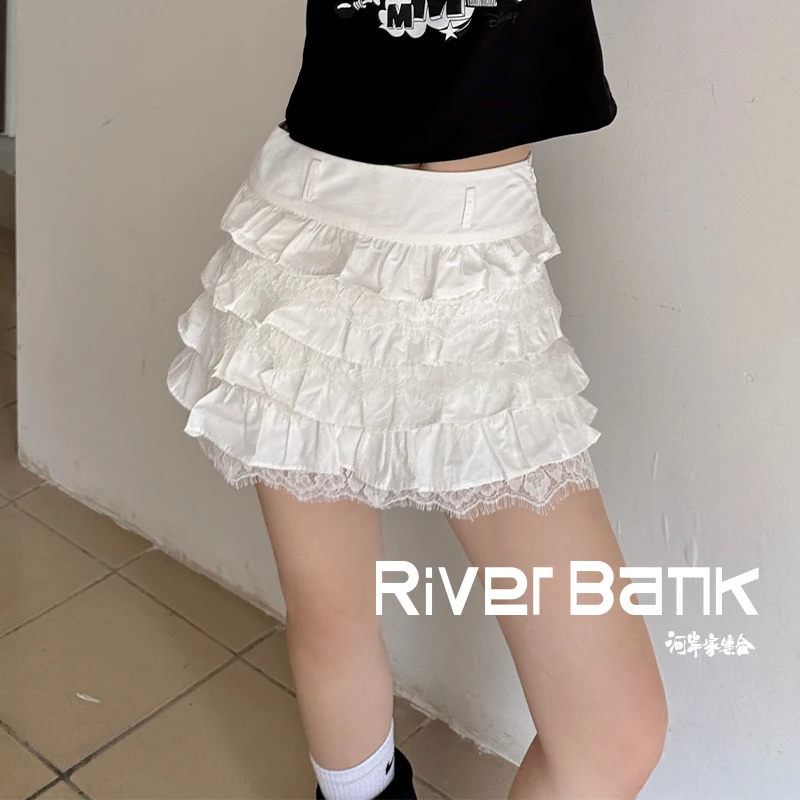 河岸家买手店设计师YANGHAIYANG白色蕾丝拼接蛋糕半身裙女25春夏