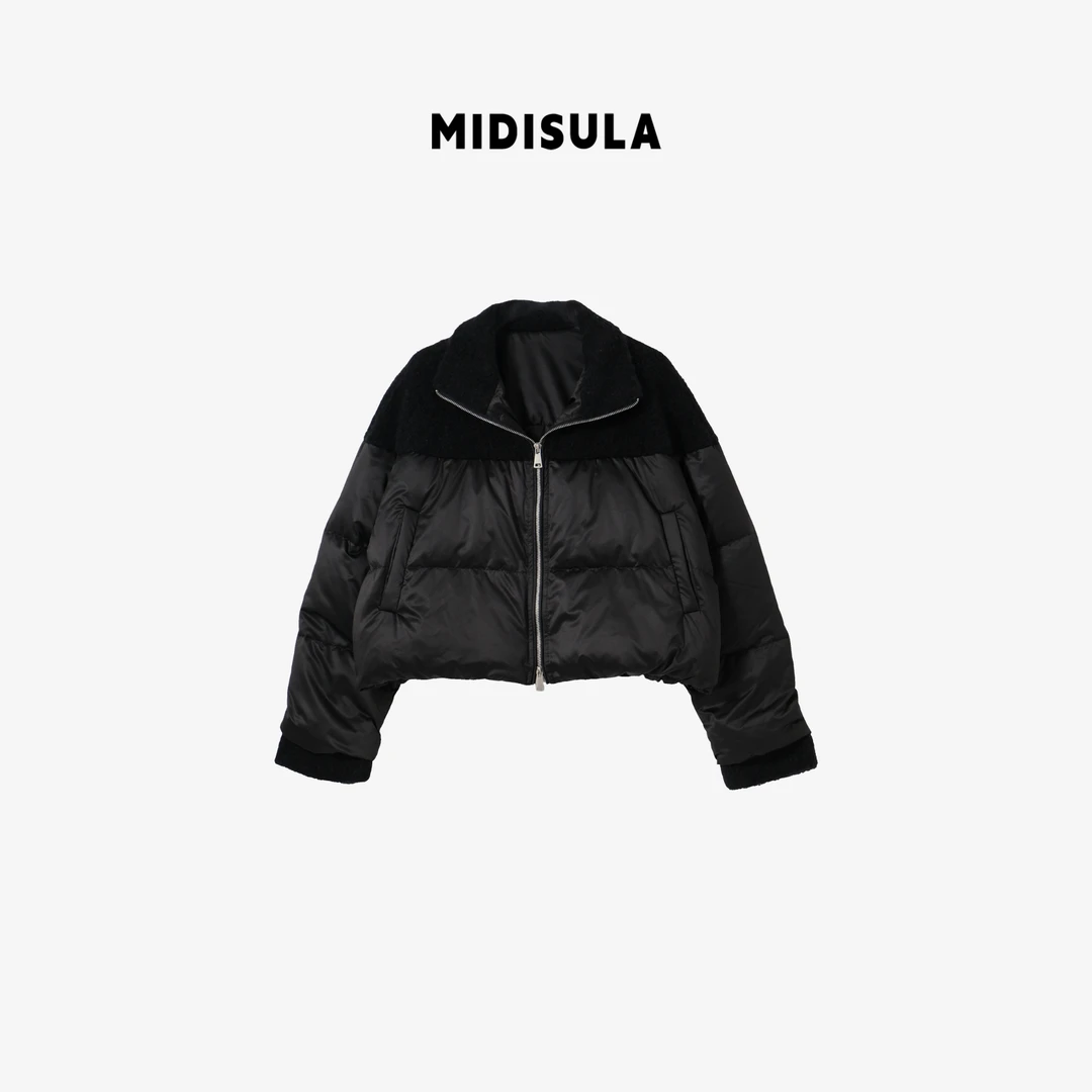 MDSL·冬季高级感缎面拼接90白鹅绒立领休闲保暖羽绒外套#02404