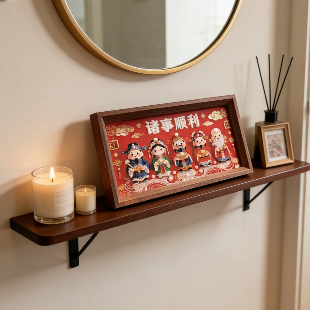 新款3d五路财神福禄寿喜财相框珍珠装饰用品新年春节喜庆摆件