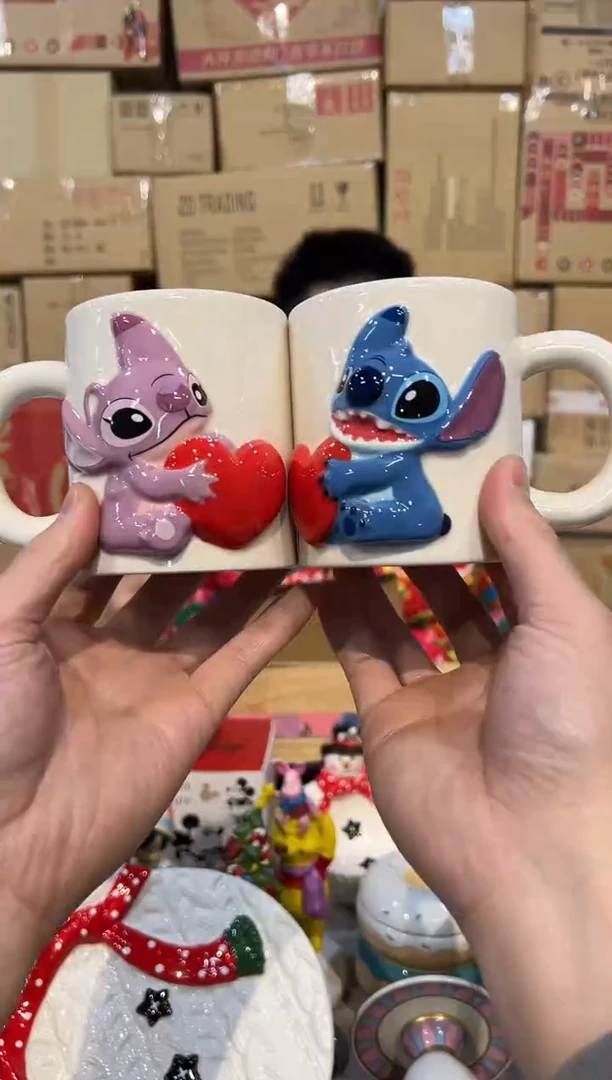 【闪购商品】杯原盒史迪仔安琪浮雕爱心对杯