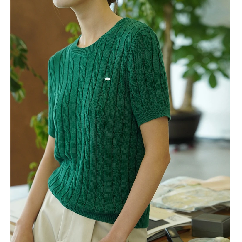 冰感麻花|气质老钱显瘦凉感透气吸汗正肩针织短袖