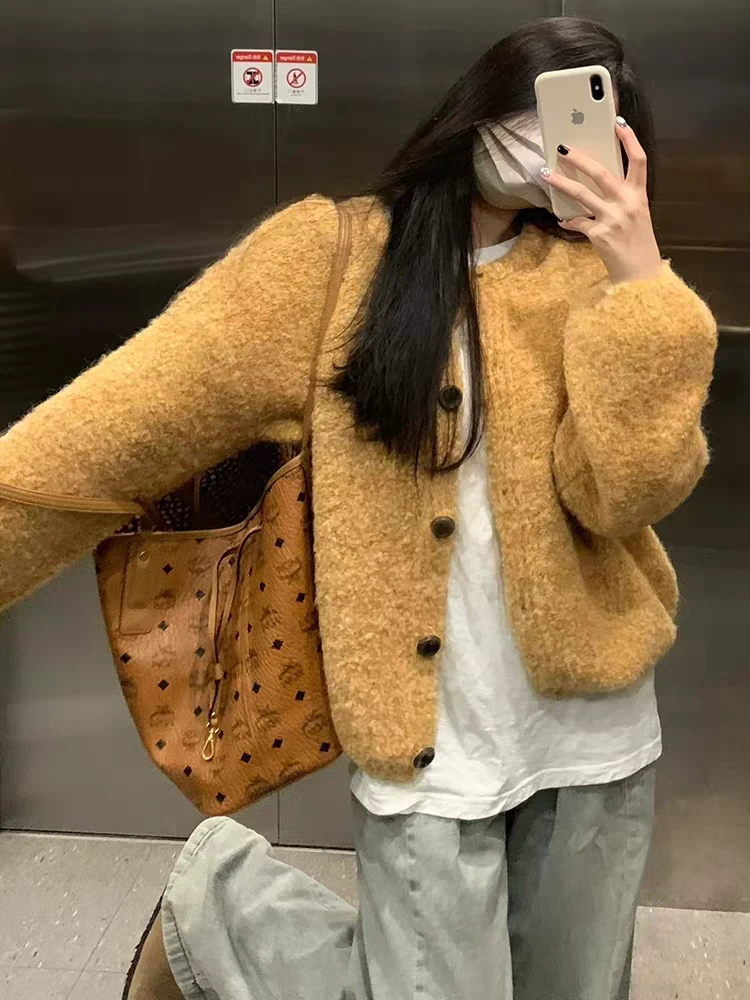 黄色软糯慵懒风针织开衫毛衣女装2025新款秋冬小个子短款宽松外套