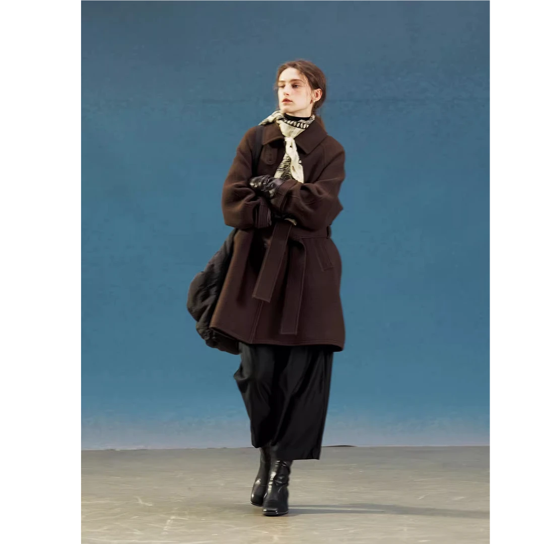 REWEAR/澳大利亚进口荃羊毛 温暖蓬松圈圈纱短双线迹呢大衣11048