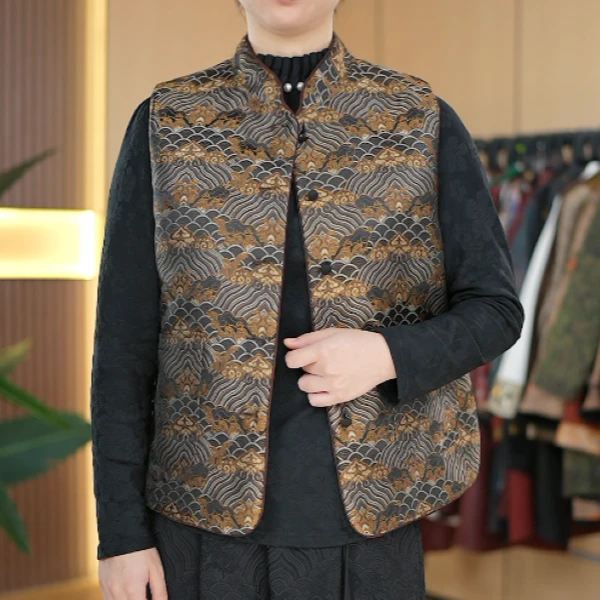 新款重磅宋锦提花双面穿马甲GT1878