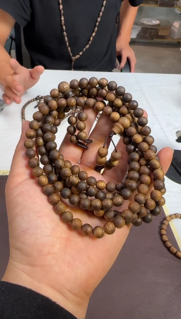 手串沉香99沉海南老白棋熟结正圆珠7mm108颗多样性发1