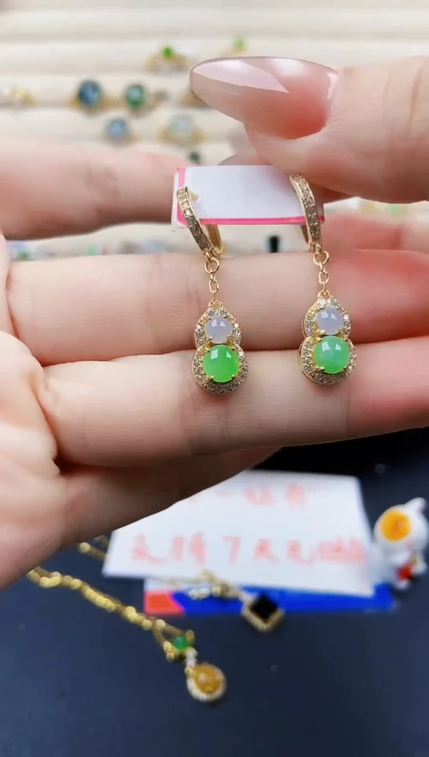 翡翠银S925镶嵌耳饰12