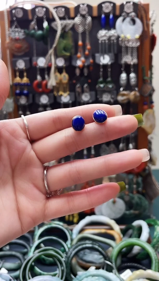 银S925镶嵌青金石耳饰饰品