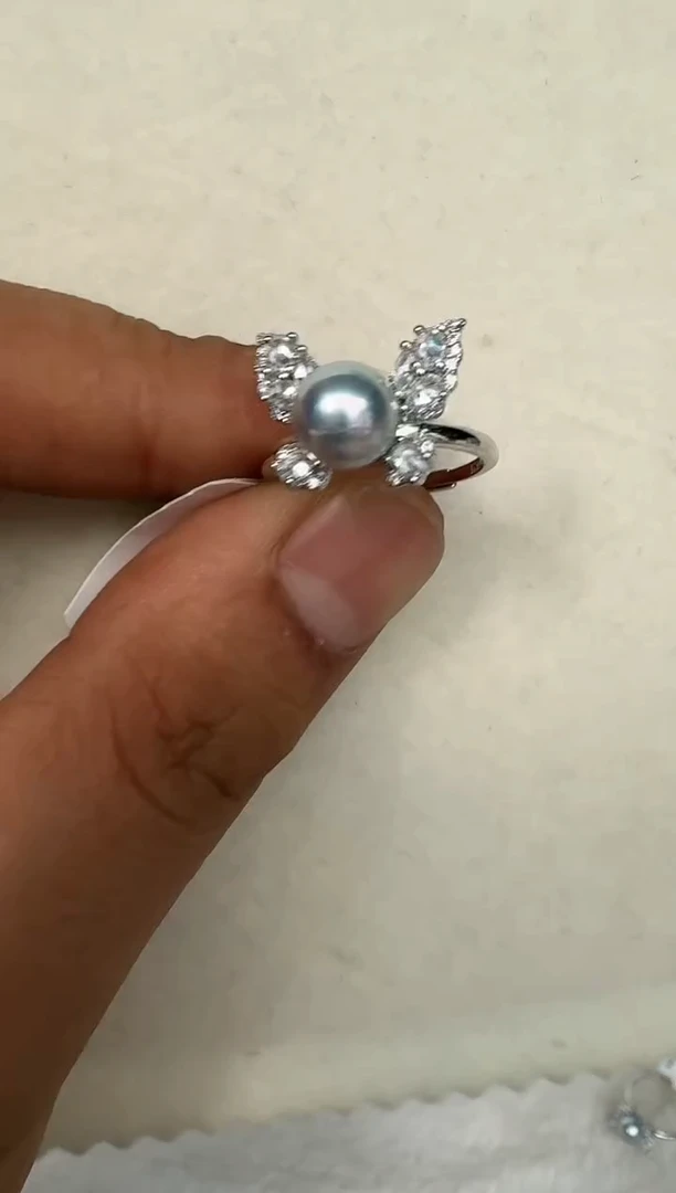 银S925镶嵌戒指海水珍珠戒指