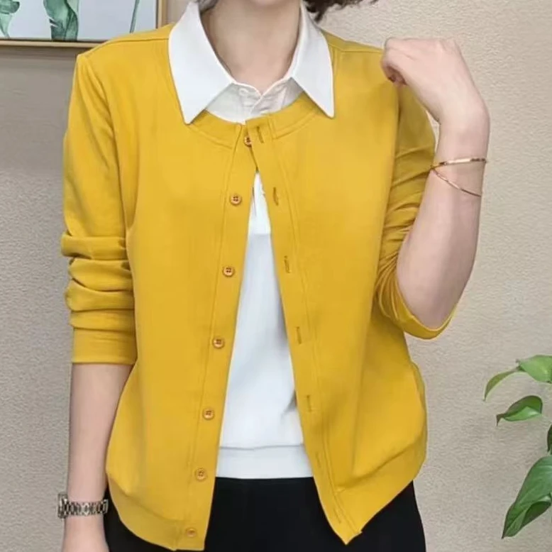 2025春秋气质百搭宽松休闲时尚衬衫领假两件显瘦长袖减龄上衣