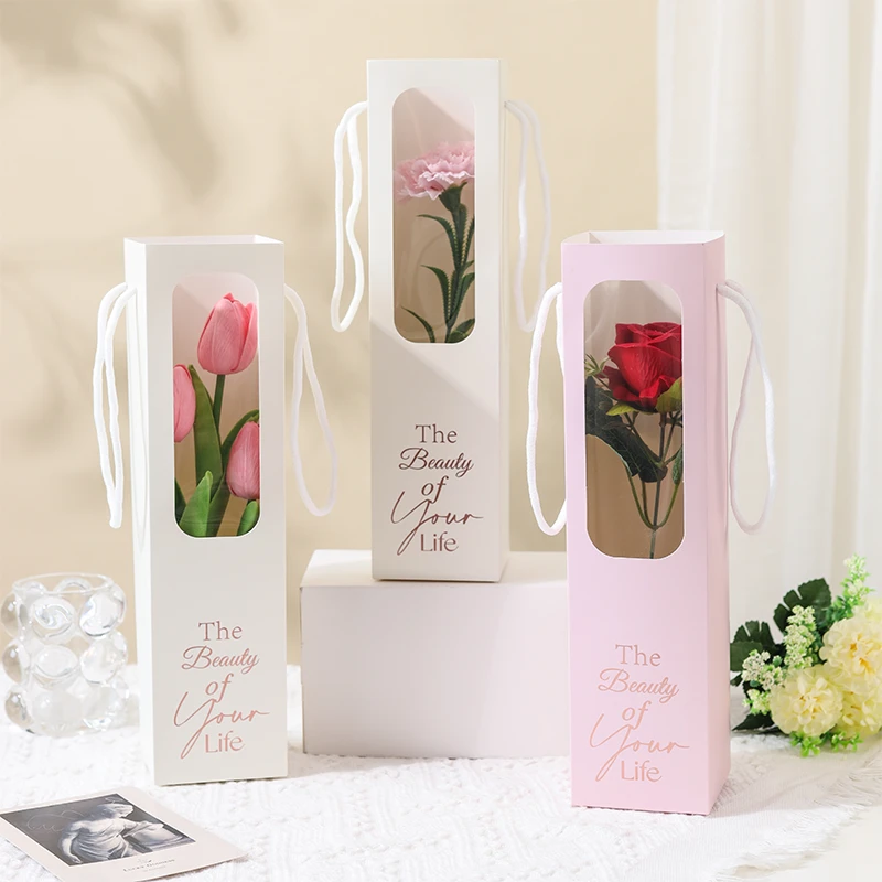 情人节母亲节单支花束包装手提袋高端烫金开窗袋教师节礼物袋