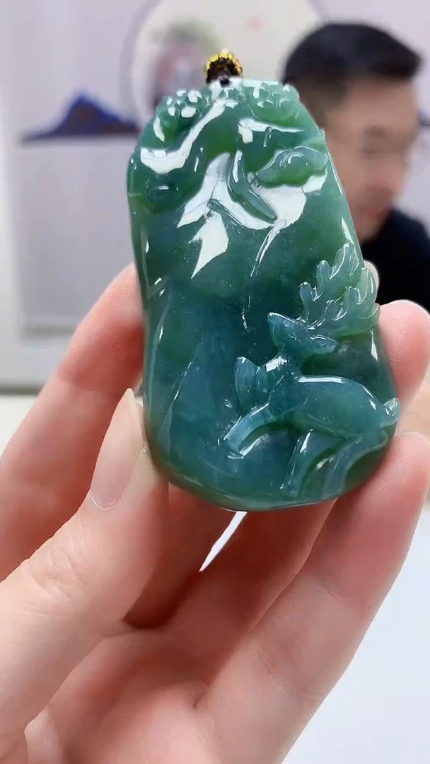 【闪购商品】定制翡翠未镶嵌5152zm-毛货挂件86鹿牌