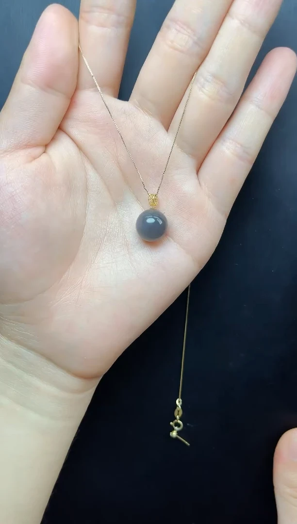 和田玉18K金镶嵌颈饰06烟紫单珠