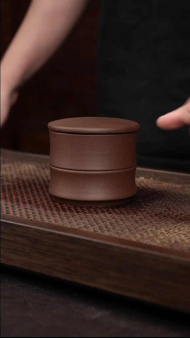 茶杯紫砂紫泥竹节茶叶罐