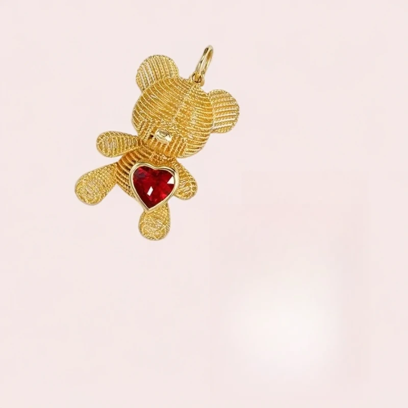 （七夕专属）红宝石爱心小熊吊坠镂空设计复古