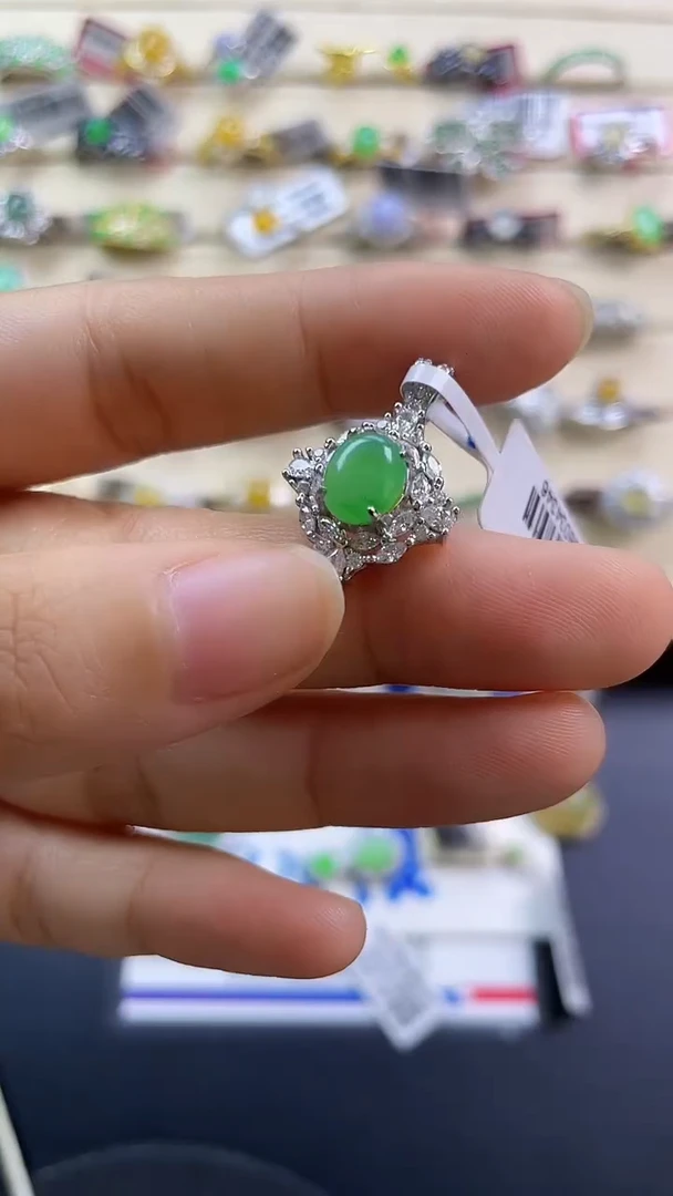 银S925镶嵌戒指翡翠翡翠 蛋面 银S925镶嵌