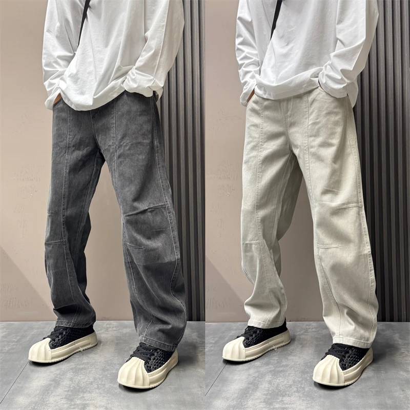 2025秋季高级感做旧水系弯刀休闲裤新款美式潮流时尚复古直筒裤