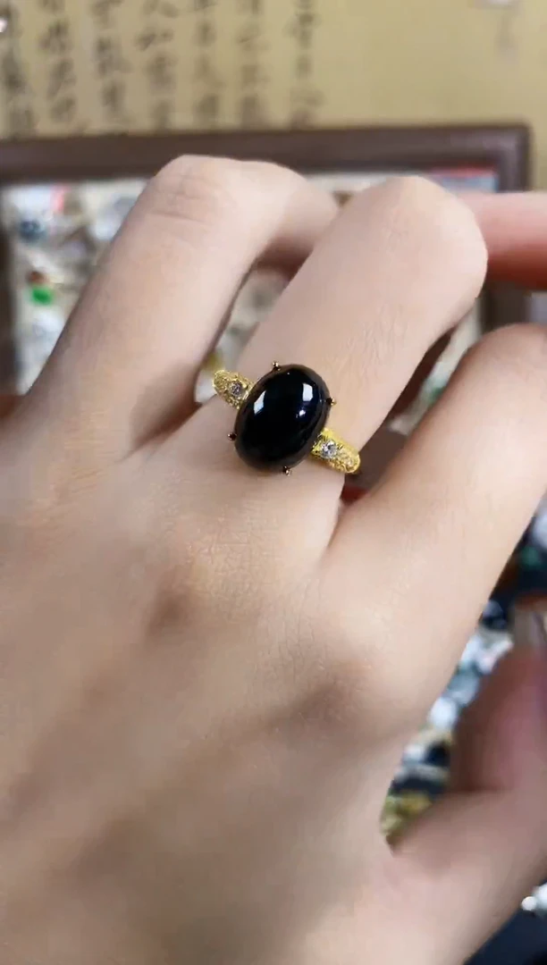 银S925镶嵌戒指翡翠小*天然A货翡翠