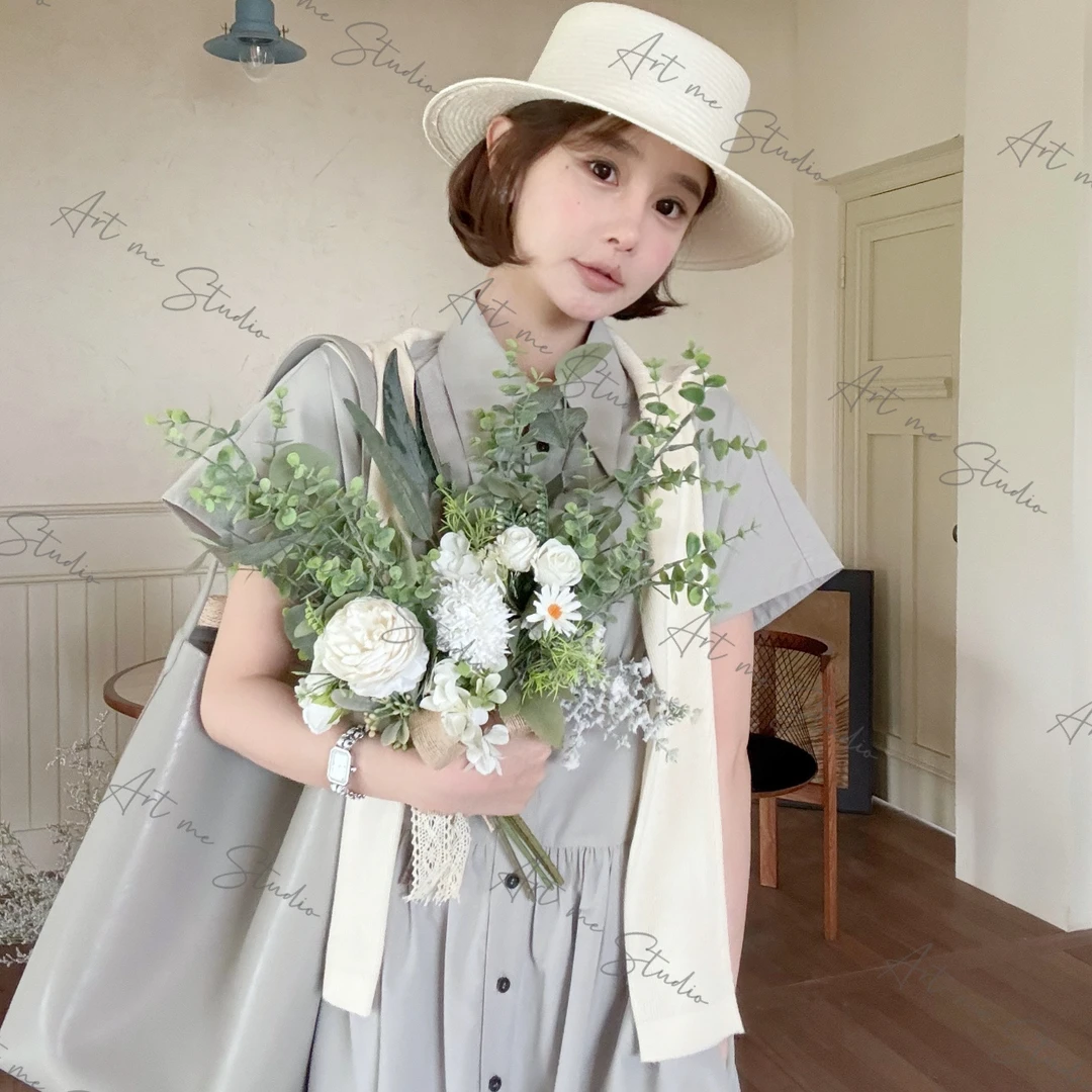 法式氛围电影美感棉天si超藏肉连肩袖收腰A摆优雅连衣裙w1380w2