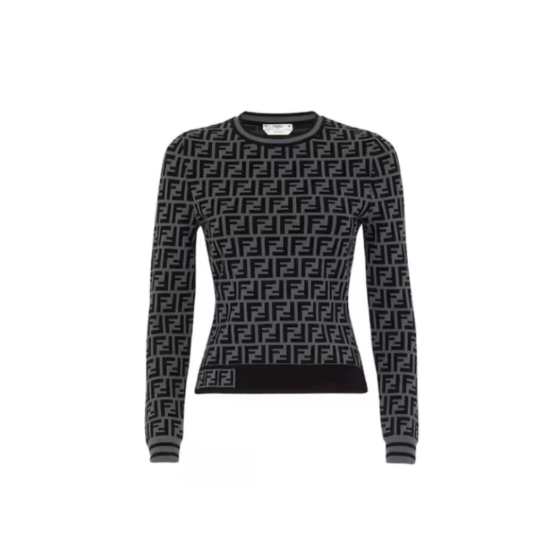 全新未使用 FENDI/芬迪 满印老花黑灰针织衫