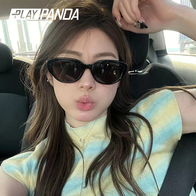 PLAYPANDA复古猫眼墨镜女韩版潮ins网红高级感防紫外线太阳眼镜