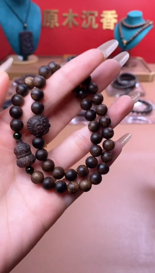 【闪购商品】沉香手串Y沉水富森瘤疤08+葫芦貔貅顶珠沉香木雕