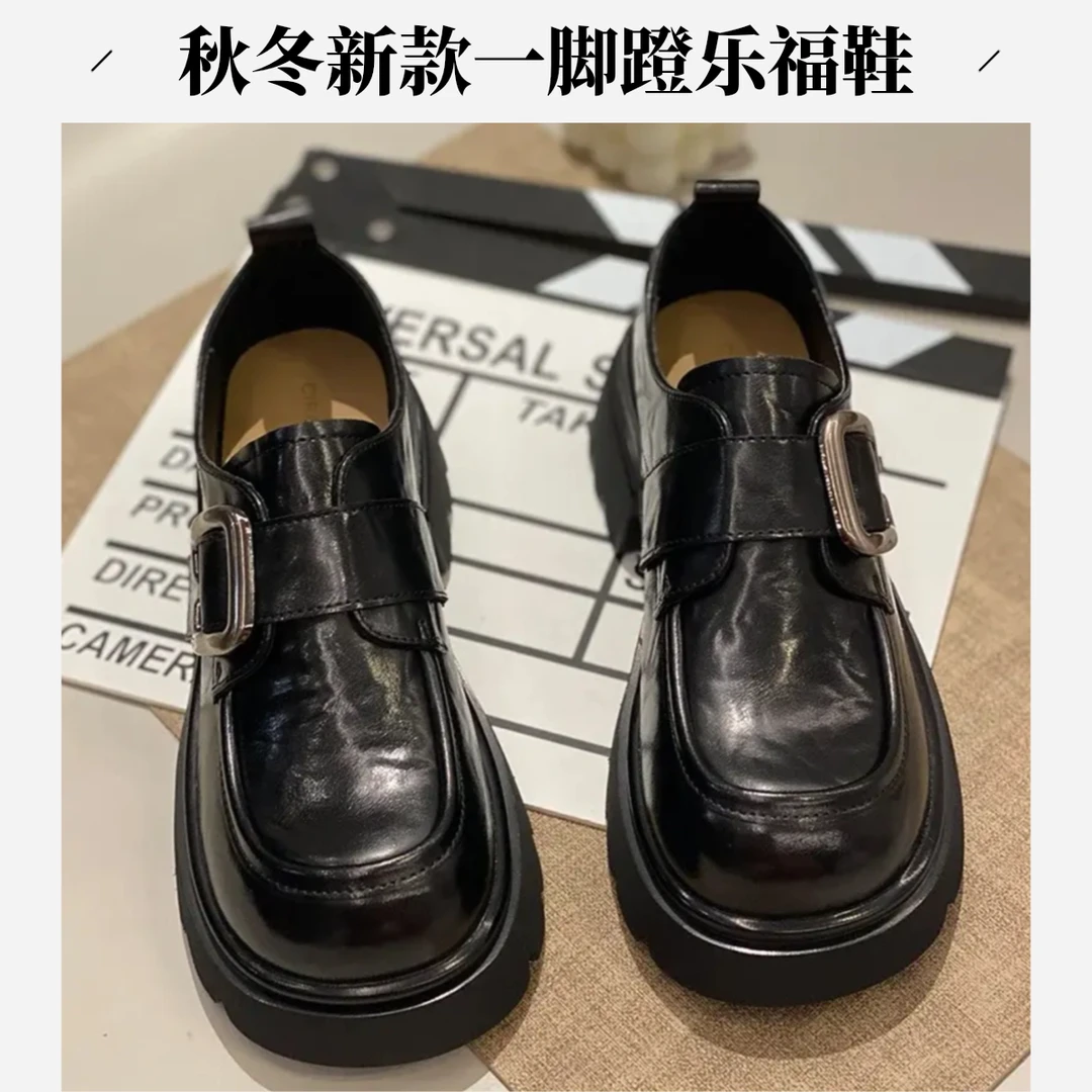 棒球队长乐福鞋加绒鞋棉鞋秋冬新款女鞋厚底乐福鞋一脚蹬加棉女鞋