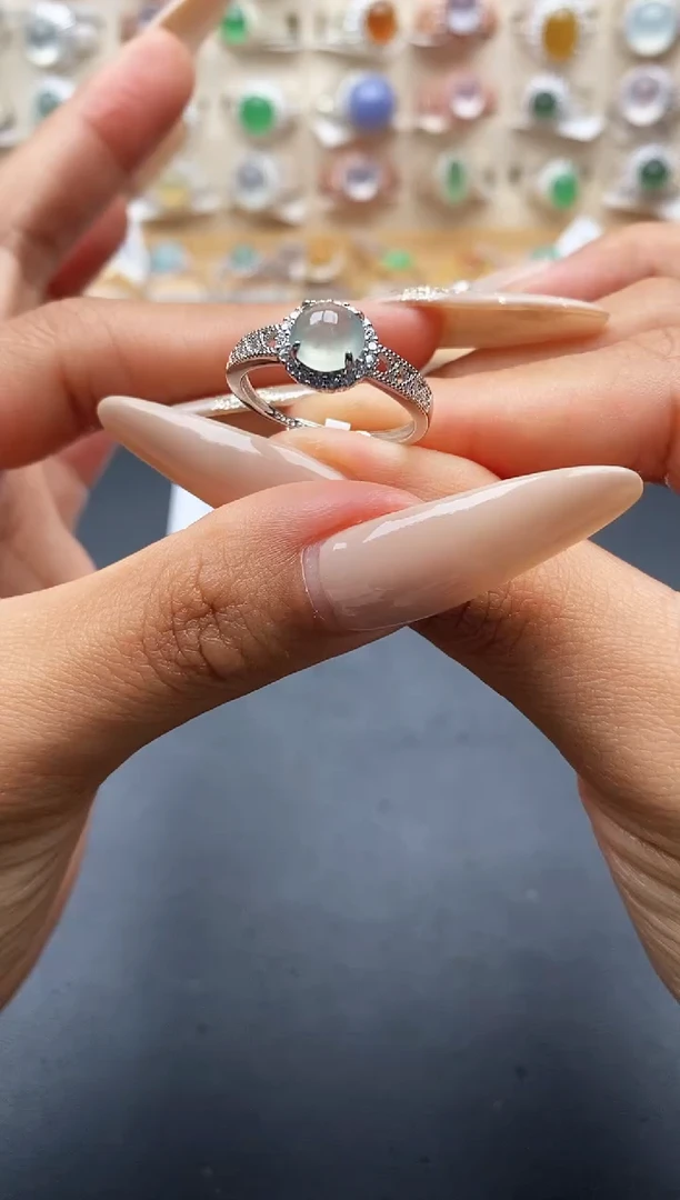 银S925镶嵌戒指翡翠缅甸天然A货翡翠1 5-6