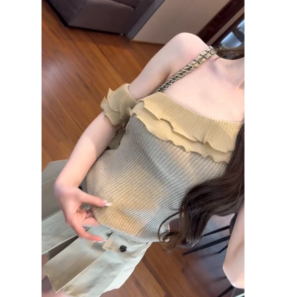 纯欲性感气质温柔风斜肩打底针织衫上衣女夏季2025新款显瘦半身裙