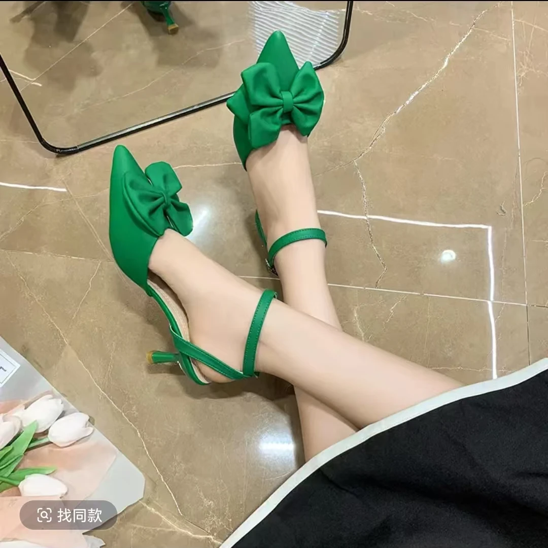 百搭凉鞋女新款韩系时尚蝴蝶结一字扣带配裙子细跟单鞋女鞋2858-8