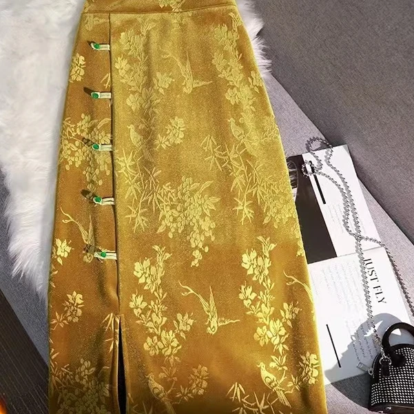 春秋款丝绒雪花半身裙气质网红时尚