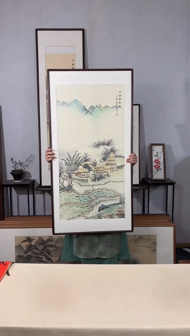 国画手绘*田舍雅会图*62*122cm带框发货