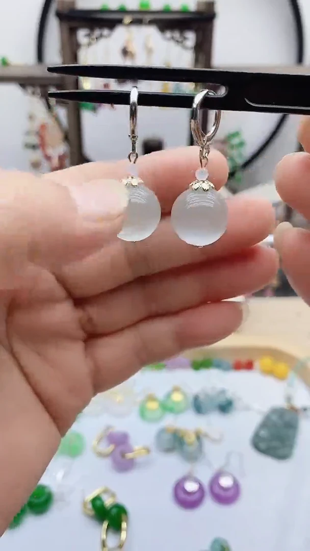 银S925镶嵌变石猫眼耳饰85