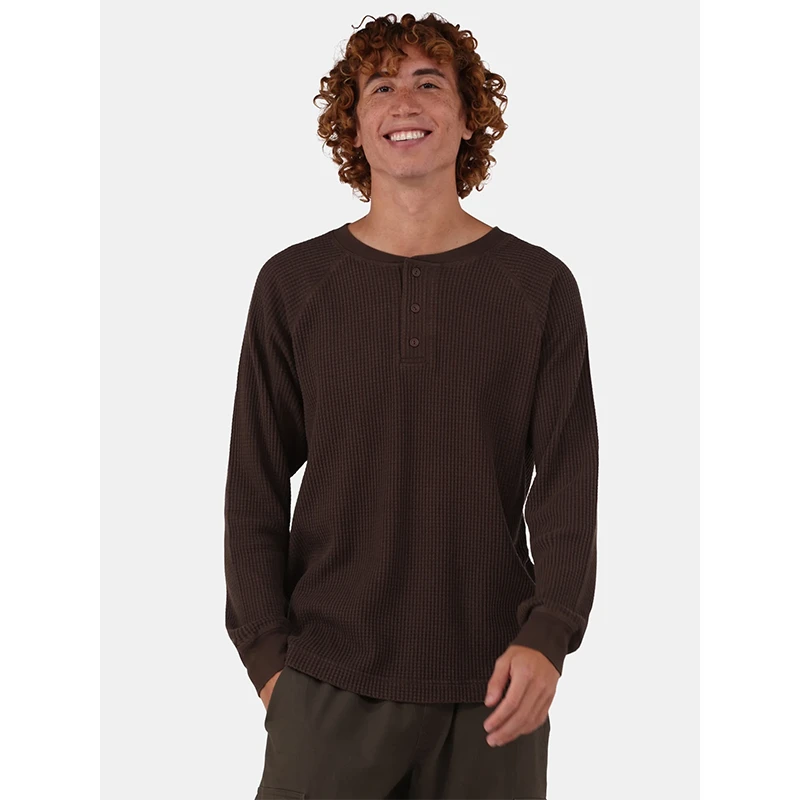 重磅水洗做旧！阿美咔叽硬汉！亨利领华夫格长袖t恤男薄款打底衫