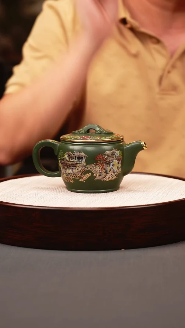 茶壶紫砂绿泥 汉瓦 忆江南珐琅彩