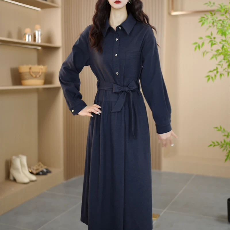 25831秋季新款时尚休闲气质显瘦修身减龄长袖女装连衣裙