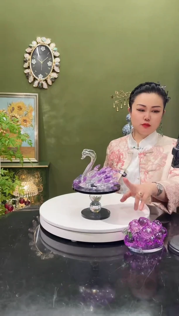 人造水晶水晶转盘天鹅 紫