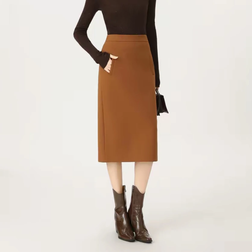 AMASS/阿玛施秋冬百搭气质显瘦通勤中长款加绒女装半身裙5200365